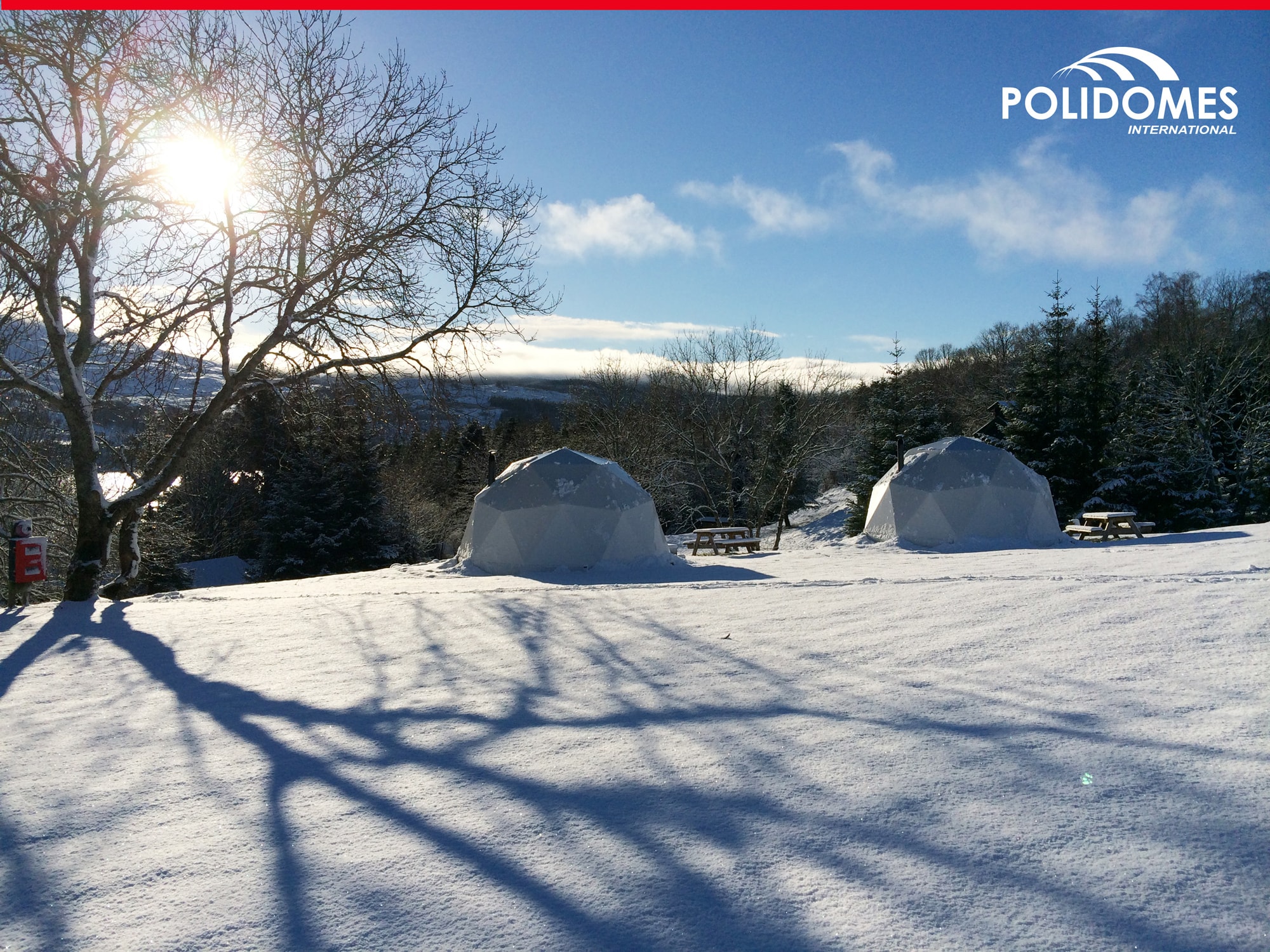 The Polidomes geodesic dome tents in winter time 